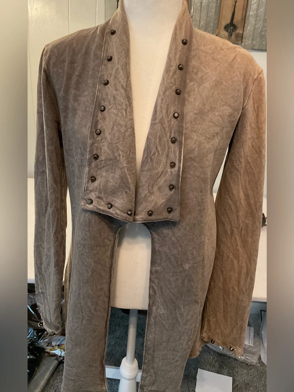 Vocal Apparel Studded Open Front Longline Jacket